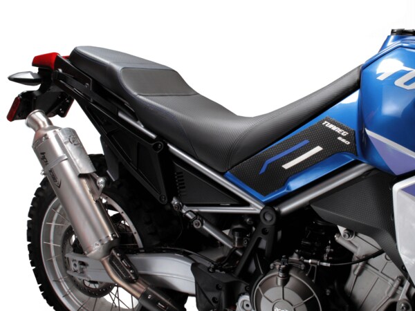 Aprilia Tuareg 660 REVolution Motorcycle Seat from Sargent - low version available non-standard upholstery options.